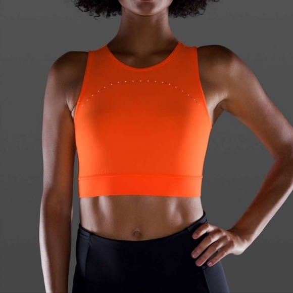 Lululemon Hotty Hot Neon Highlight Orange  Crop Top Mesh Sports Bra - Picture 2 of 7